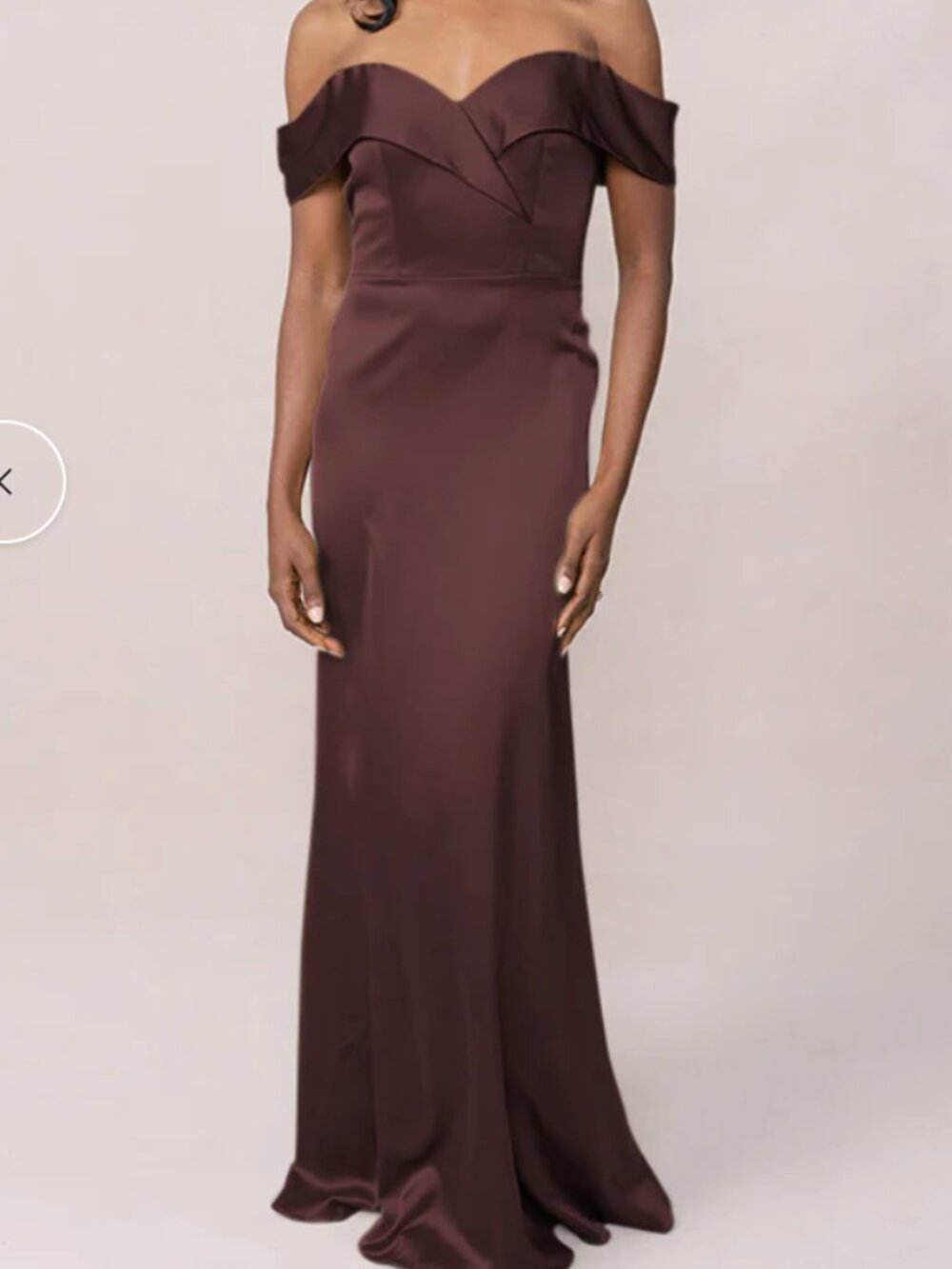 Revelry Bardot Satin Dress Brown Off Shoulder Bridesmaid // Size 6